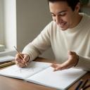 ノートに算数の図を書きながら説明する家庭教師