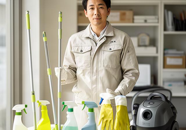 清掃用具を整えた静岡市のサービスリーダー